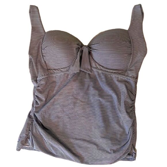 Classic Liz Claiborne Women Small Blue/White Striped Swim Top Adjustable Straps - Picture 1 of 7